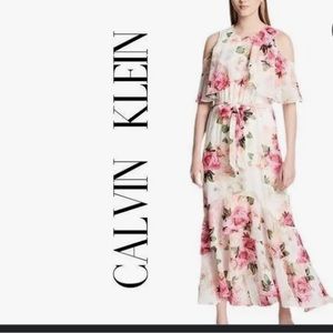 Calvin Klein Cold Shoulder Floral Maxi Dress